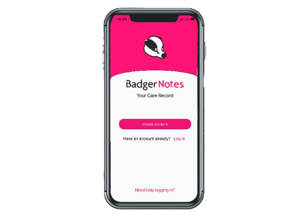 Smartphone showing Badger Notes App