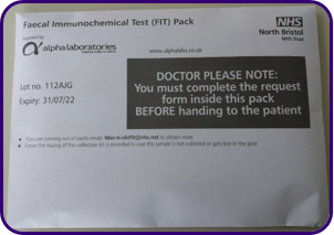 Outer packaging for sending FIT test sample to GP surgery
