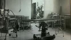 Black and white photo of Number 3 theatre at Southmead General Hospital.