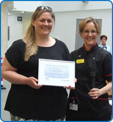 Kathleen Jackson receiving her practice development scholarship award from Director of Nursing Sue Jones at Nurses Day 2016 awards Kathleen Jackson receiving her practice development scholarship award from Director of Nursing Sue Jones at Nurses Day 2016 awards