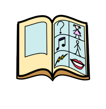 AAC icon of open book with AAC icon examples