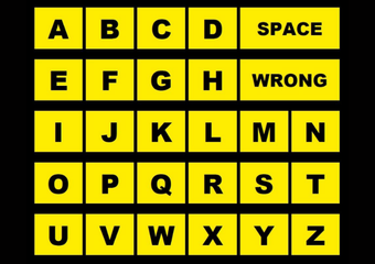 Keyboard of black letters on yellow tiles with black background