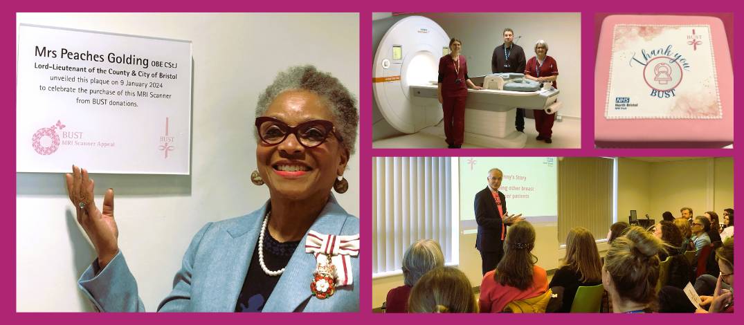 Cake cutting, Peaches Golding, BUST MRI Scanner opening