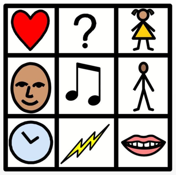 AAC icon examples in a 3 by 3 grid