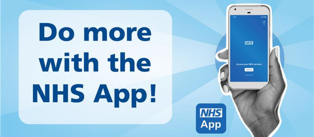 Pale blue background with a hand holding a phone with the NHS app open, the words Do more with the NHS app 
