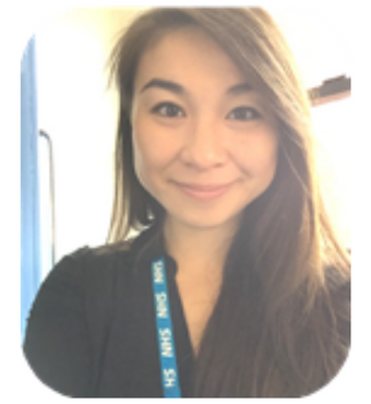 Dr Joanna Latham looking at the camera and smiling, wearing a black shirt and blue NHS lanyard.