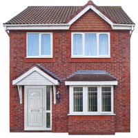 Red brick house with a white front door