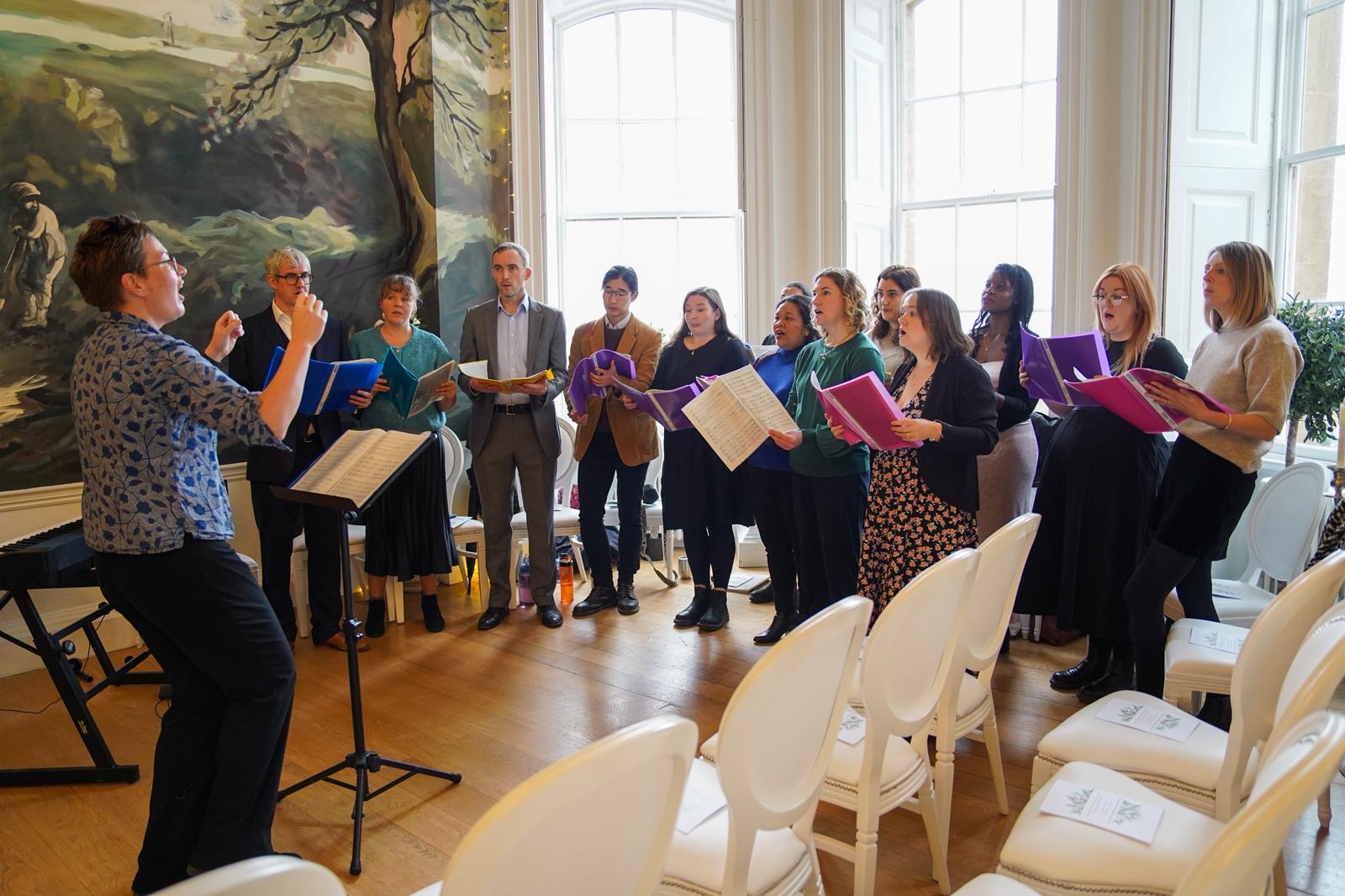 A group of people singing