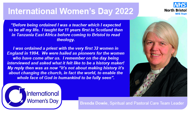 “Before being ordained I was a teacher which I expected to be all my life.  I taught for 11 years first in Scotland then in Tanzania East Africa before coming to Bristol to read theology.   I was ordained a priest with the very first 32 women in England in 1994.  We were hailed as pioneers for the women who have come after us.  I remember on the day being interviewed and asked what it felt like to be a history maker!  My reply then was as now “it’s not about making history it’s about changing the church, in