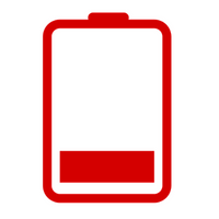 Graphic of a battery with a red outline and one red bar to show it is running out