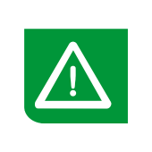 White warning triangle with white exclamation mark in the centre on a green background.