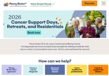 Screenshot of the Penny Brohn website homepage