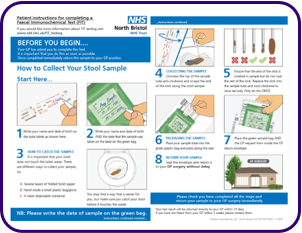 Instructions for collecting sample for FIT test and returning to GP surgery