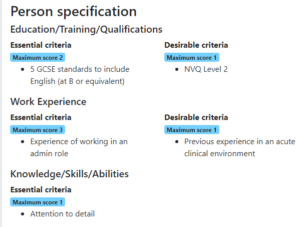 Shortlisting criteria