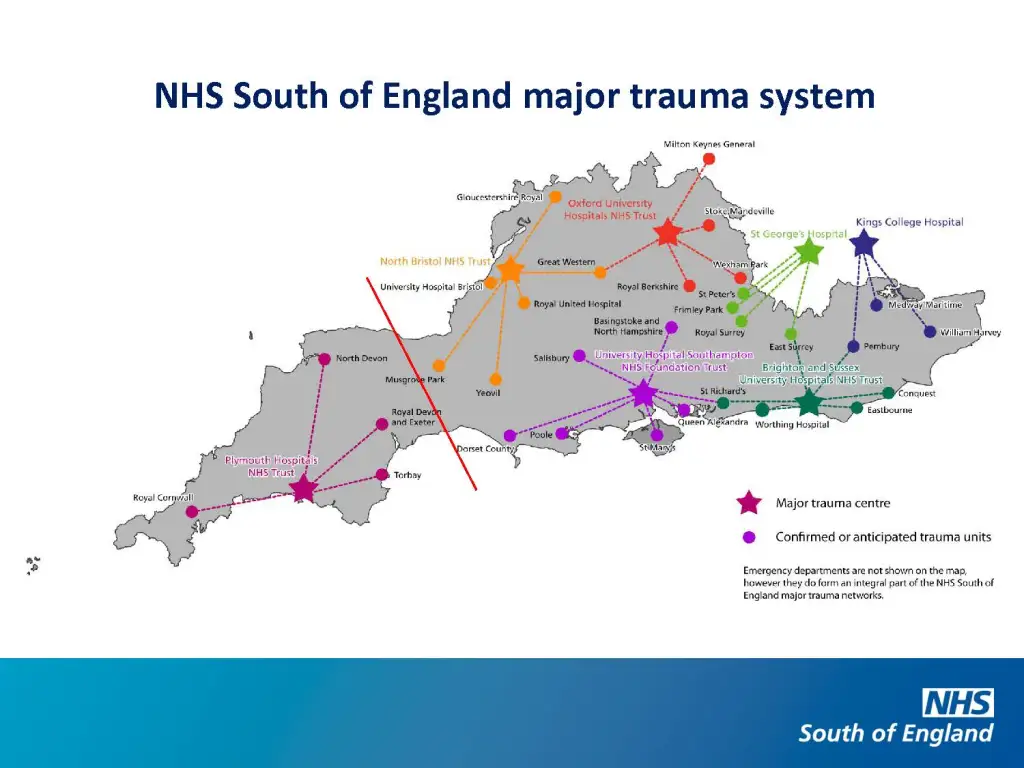 map of South of England Major Trauma network