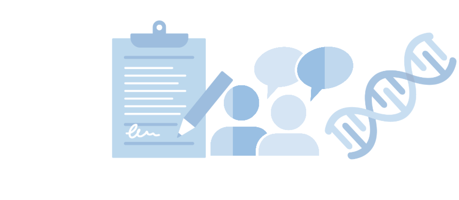 NHS blue clipboard form, conversation and DNA icons in a banner