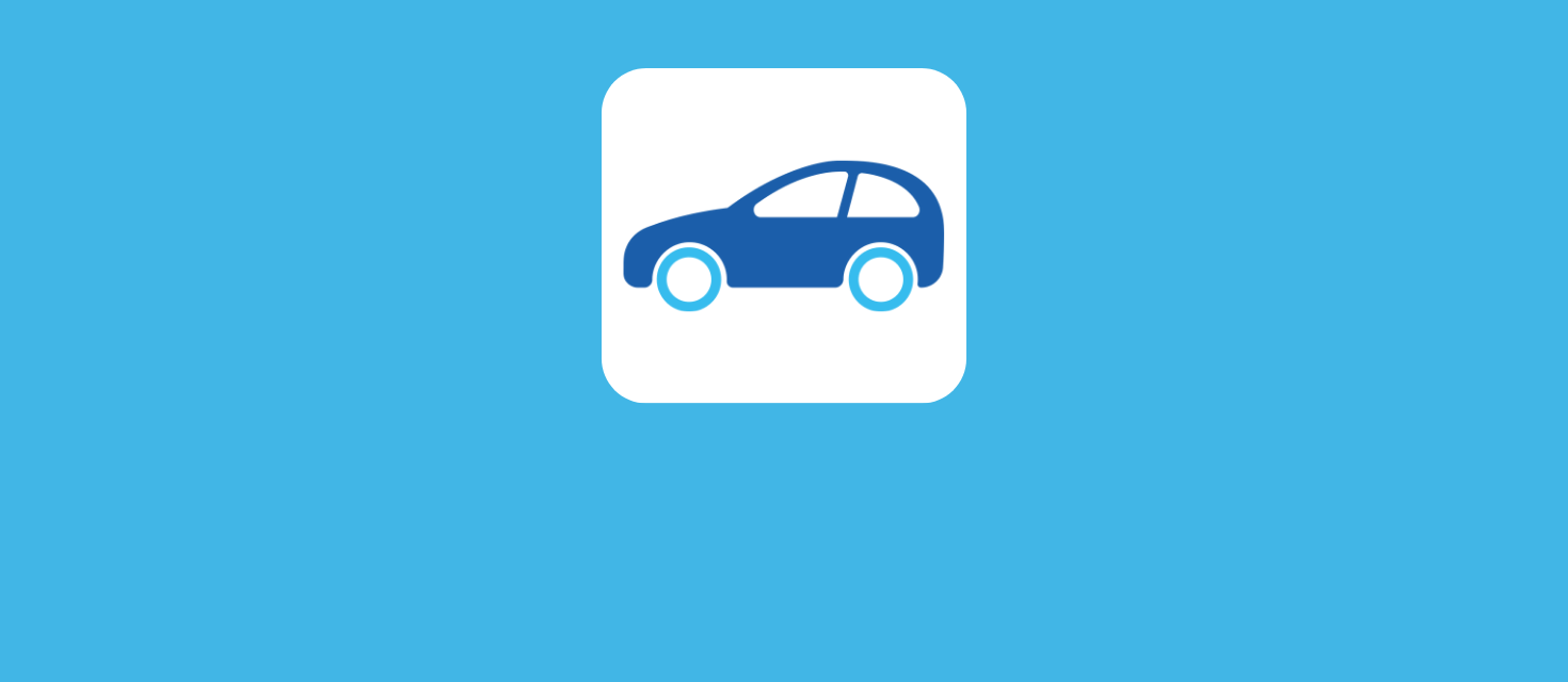 Light blue background with a white square in the centre with a image of a car. 