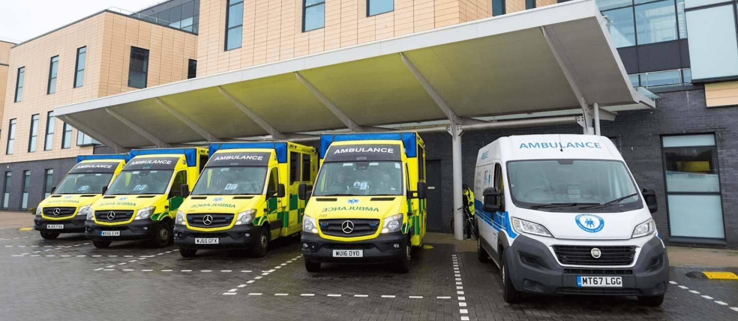 Row of ambulances outside of NBT