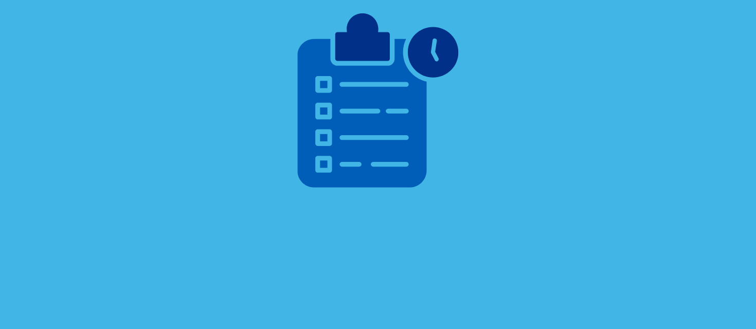 A blue graphic with an illustration of a list with a clock next to it.