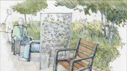 Drawing of the Medical day garden screen by Jacqui Poncelet - artist impression by Richard Carman