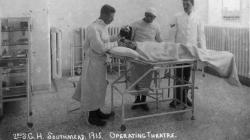 Black and white photo of An operating theatre at the 2nd Southern Hospital, around the year 1915.