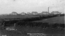 Black and white photo of View of the 2nd Southern Hospital, Southmead.