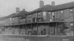 Black and white photo of View of the 2nd Southern Hospital, Southmead.