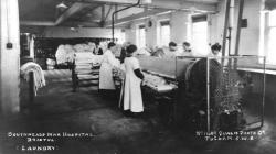 Black and white photo of The Southmead War Hospital laundry room.