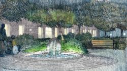 Drawing of the Medical Day Garden Water Feature by Peter Randall