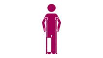 Graphic of person with leg in cast and using crutches