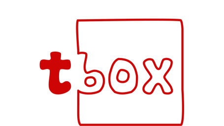 therapy box logo. graphic with a red t outside a box with the word box written in it