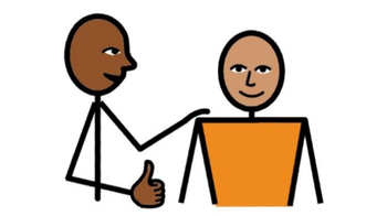 AAC icon of 2 people, one with hand on shoulder of the other