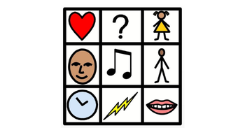 AAC icons in a 3 by 3 grid 