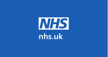 NHS.uk white logo on blue background