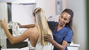 Patient having a mammogram