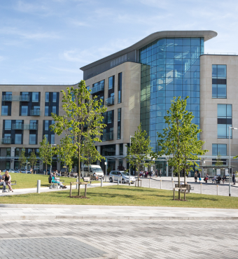 Brunel Photograph of the front of Southmead Hospital's Brunel Building on a sunny day.