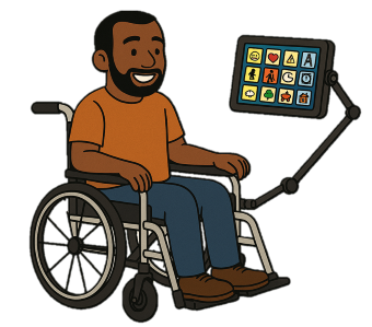 AAC device mounted to wheelchair