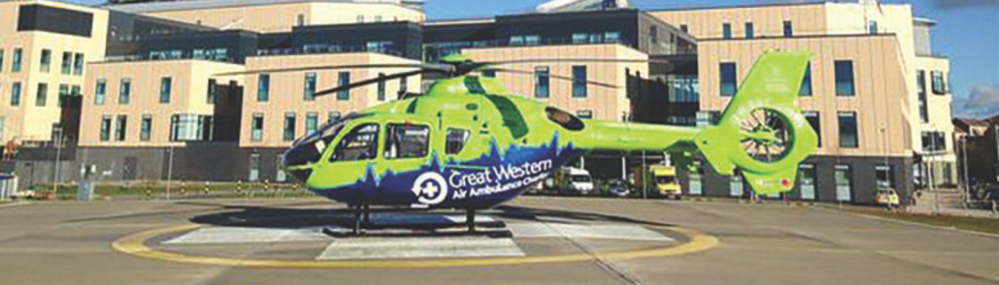 Helicopter in front of Brunel building
