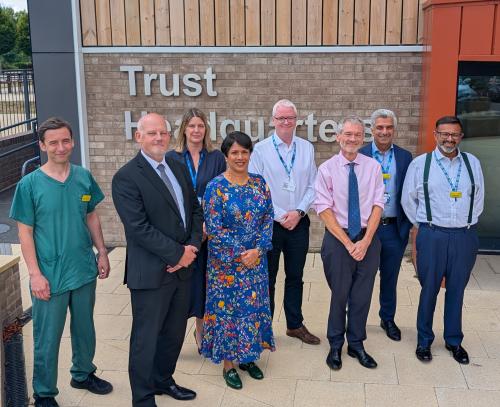 Group of colleagues with visitors Professor Meghana Pandit and Dr Trevor Smith visiting NBT Group of colleagues with visitors Professor Meghana Pandit and Dr Trevor Smith visiting NBT