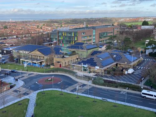 Photo of solar panels on the roof of the Elgar building 