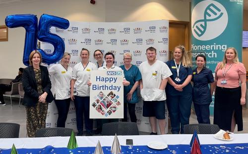 Staff celebrating NHS 75th birthday