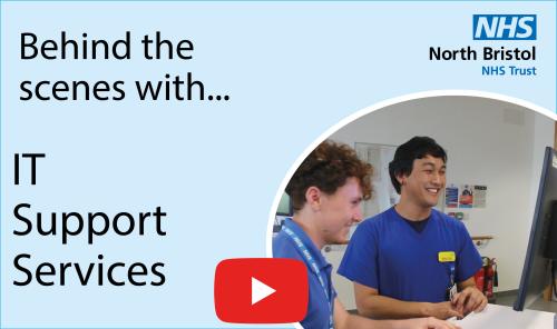 Image of two staff members with the wording "Behind the scenes with... IT Support Services" Image of two staff members with the wording "Behind the scenes with... IT Support Services"