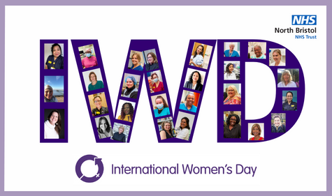 The letters I, W and D in purple with images of NBT women inside the letters. The International Women's Day logo and text sits under the letters.