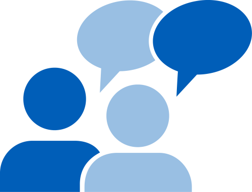 Encouraging people to share their thoughts and views Two people having a conversation