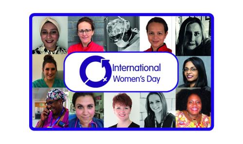 Collage of female NBT staff members with the International Women's Day logo in the centre. 