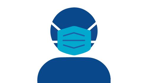 Blue icon of a person wearing a facemask