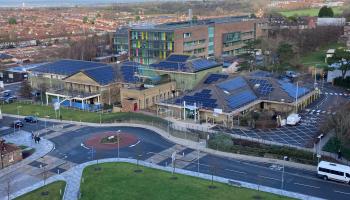 Photo of solar panels on the roof of the Elgar building 