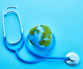 Stethoscope coiled around globe
