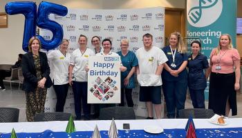 Staff celebrating NHS 75th birthday