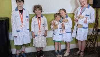 Group photo of five children on a Harvey's Lab Tour